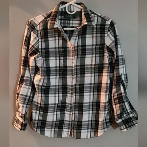 Lauren Ralph Lauren black‎ and white plaid flannel size petite medium